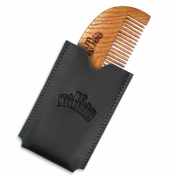 Man Arden Pure Neem Wooden Pocket Size Beard Comb With Premium Faux Leather Pouch