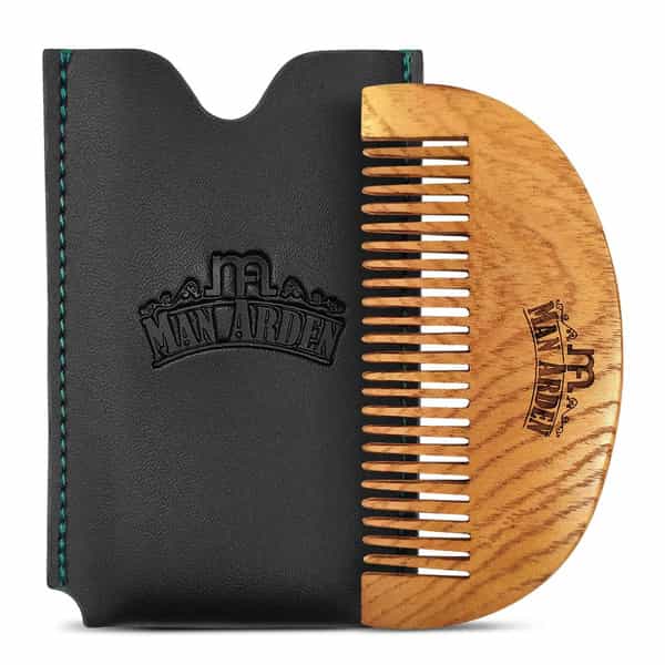 Man Arden Pure Neem Wooden Pocket Size Beard Comb With Premium Faux Leather Pouch