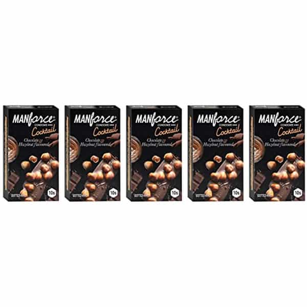 Manforce Cocktail Condoms (Dotted-Rings) Hazelnut & Chocolate Flavoured 10 Pcs X Pack Of 5