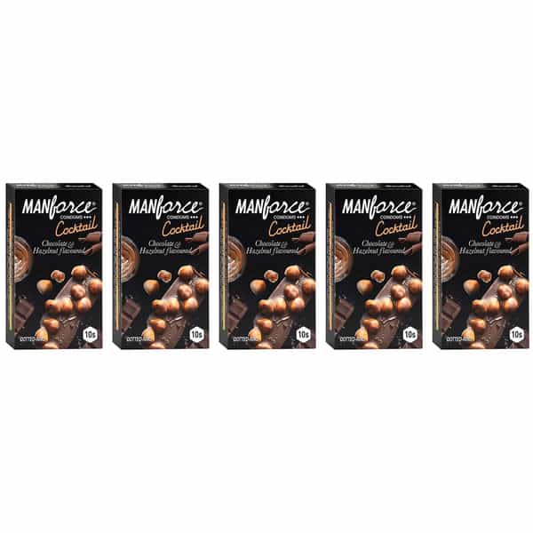 Manforce Cocktail Condoms (Dotted-Rings) Hazelnut & Chocolate Flavoured 10 Pcs X Pack Of 5