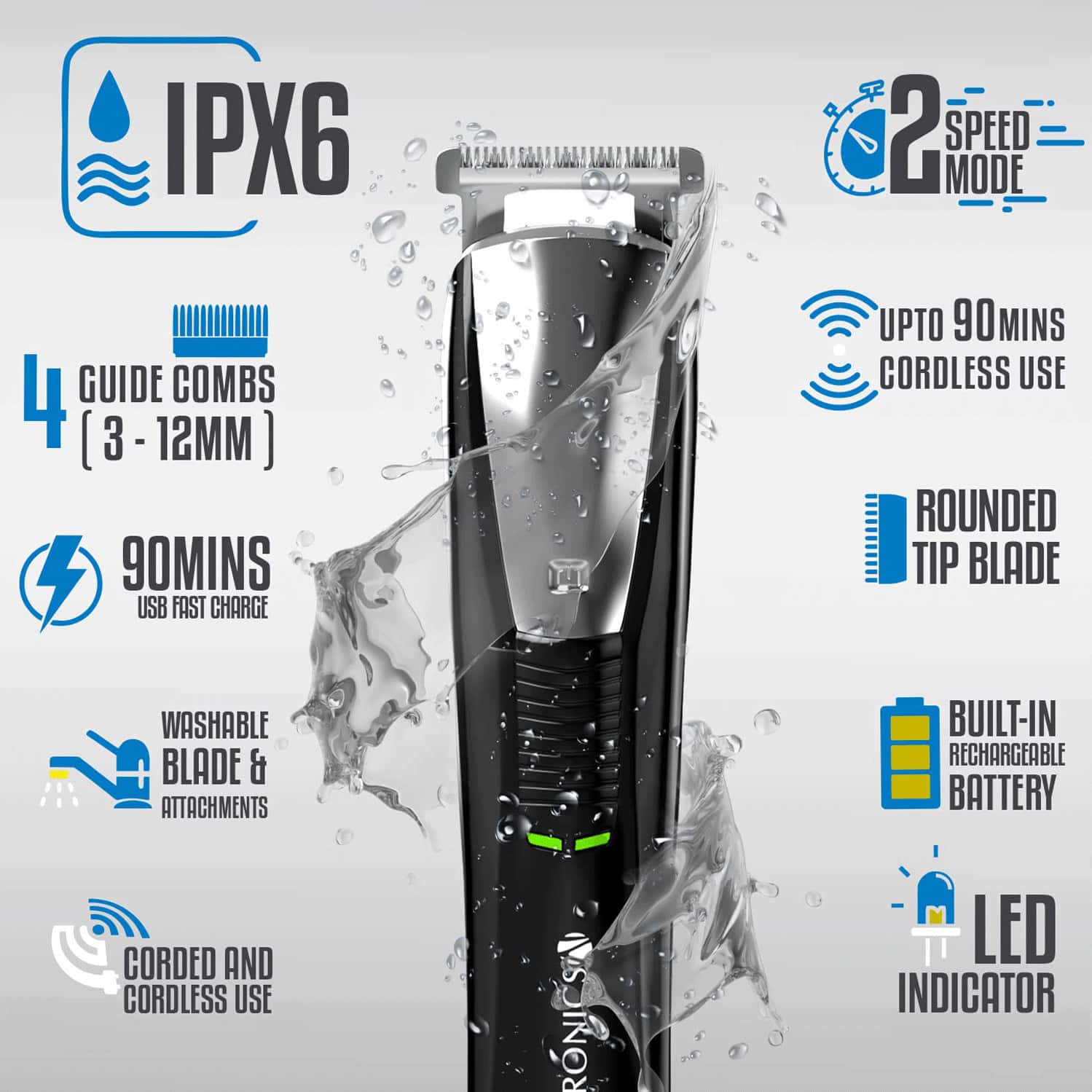 Buy ZEBRONICS ZEBHT103 CORDED/CORDLESS TRIMMER WITH UPTO 90 MIN POWER BACKUP(BLUE+GREY) Online