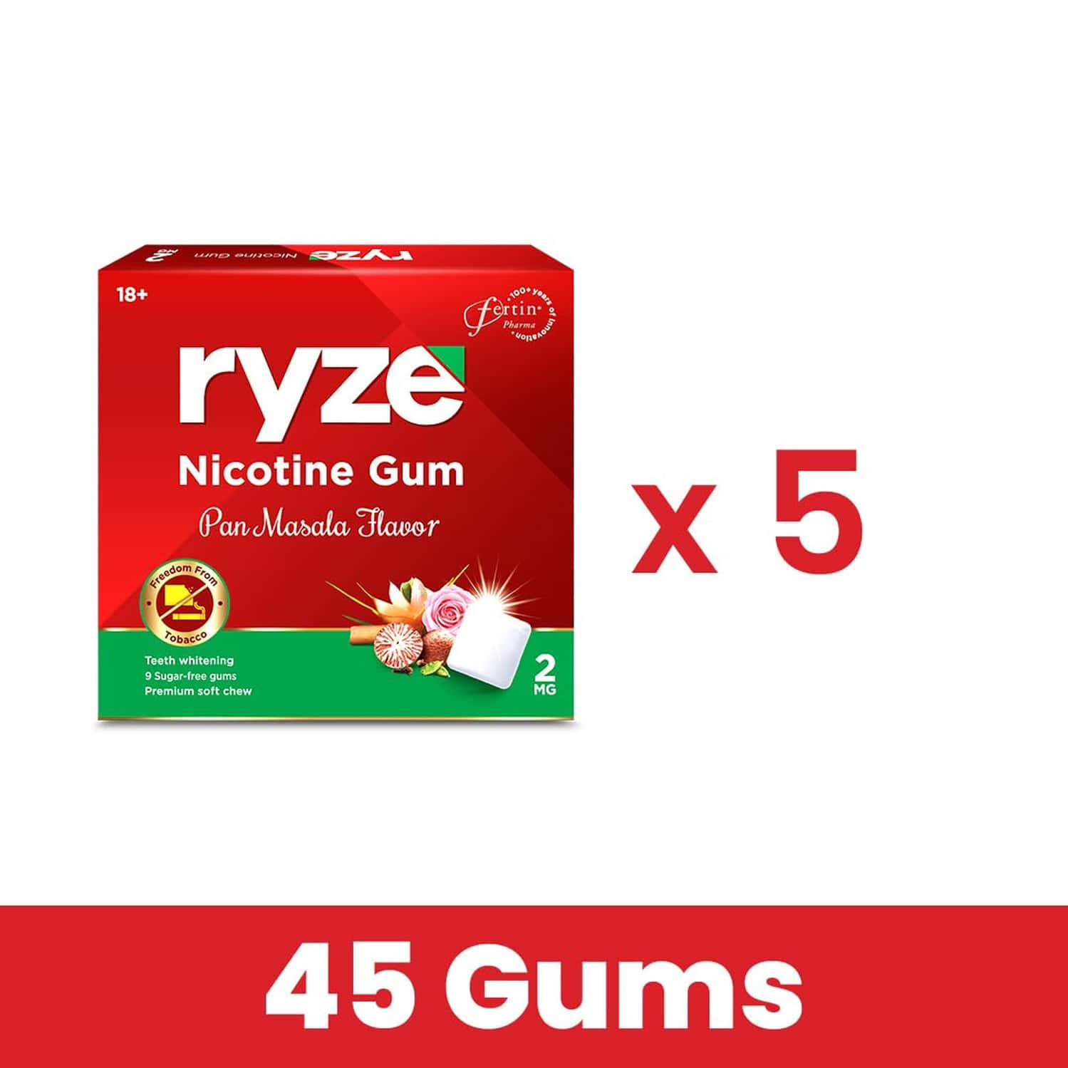 Buy RYZE NICOTINE GUM 2MG | PAN MASALA| 9 GUMS EACH X PACK OF 5 EACH  SMOKING CESSATIONS Online & Get Upto 60% OFF at PharmEasy