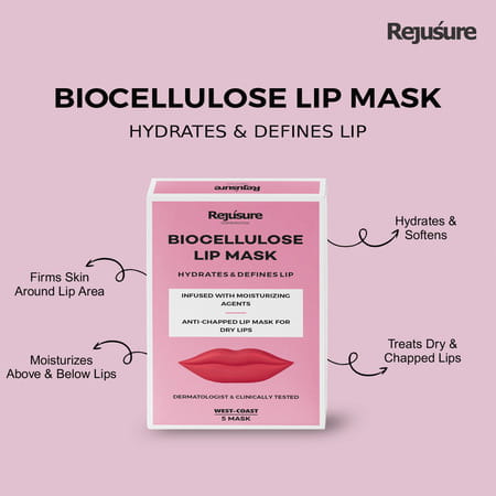 Rejusure Biocellulose Lip Mask Hydrates Lip Anti-Chapped For Dry Lip Men & Women - (5 Lip Masks)