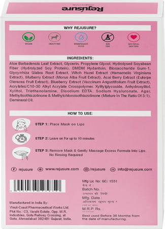 Rejusure Biocellulose Lip Mask Hydrates Lip Anti-Chapped For Dry Lip Men & Women - (5 Lip Masks)