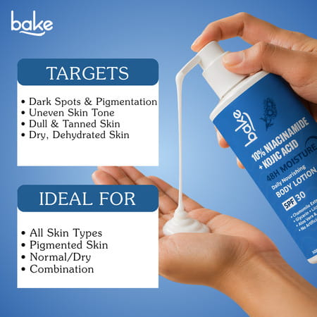 Bake 10% Niacinamide + Kojic Acid Body Lotion With Spf 30 & 48H Moisture For Even Tone (300Ml)