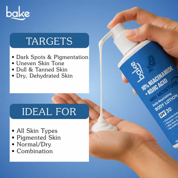 Bake 10% Niacinamide + Kojic Acid Body Lotion With Spf 30 & 48H Moisture For Even Tone (300Ml)