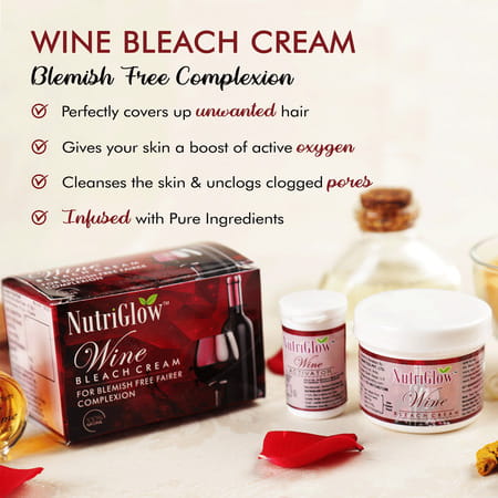 Nutriglow Natural'S Set Of 3 Wine Facial Kit (60gm) Bleach (43gm) & Radiance Booster Foam (65ml)
