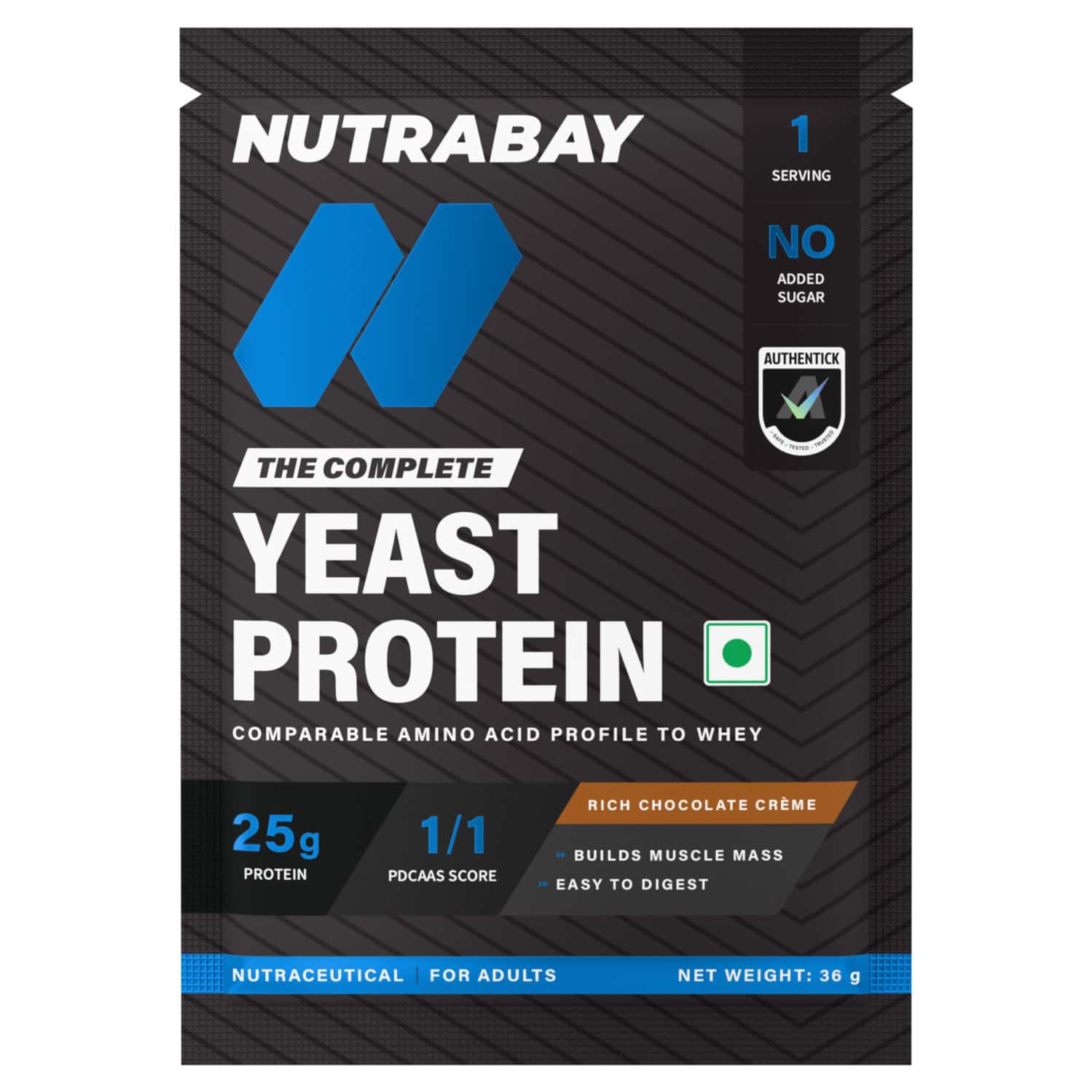 Nutrabay Yeast Protein Powder Rich Chocolate Creme 25g Protein & 6.7g Bcaa Per Scoop Sachet 40 Gm