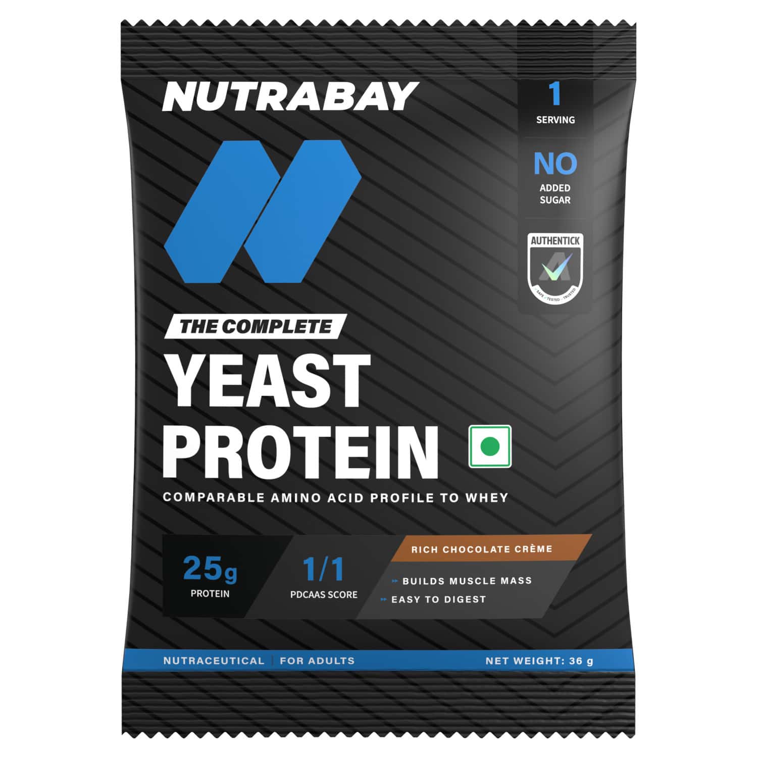 Nutrabay Yeast Protein Powder Rich Chocolate Creme 25g Protein & 6.7g Bcaa Per Scoop Sachet 40 Gm