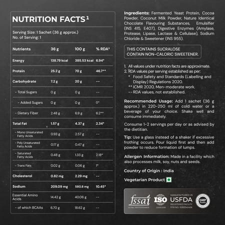 Nutrabay Yeast Protein Powder Rich Chocolate Creme 25G Protein & 6.7G Bcaa Per Scoop Sachet 40 Gm