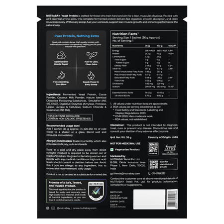 Nutrabay Yeast Protein Powder Rich Chocolate Creme 25G Protein & 6.7G Bcaa Per Scoop Sachet 40 Gm