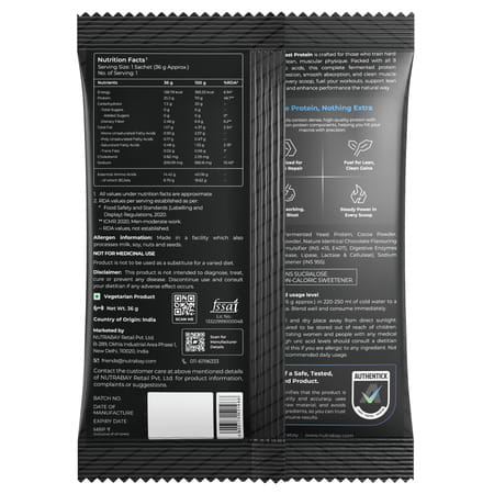 Nutrabay Yeast Protein Powder Rich Chocolate Creme 25G Protein & 6.7G Bcaa Per Scoop Sachet 40 Gm