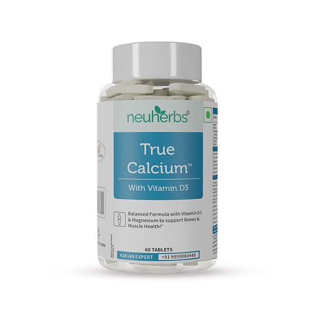 Neuherbs True Calcium Supplement For Men & Women With Vitamin D3 | Magnesium | Bone Health - 60 Tabs
