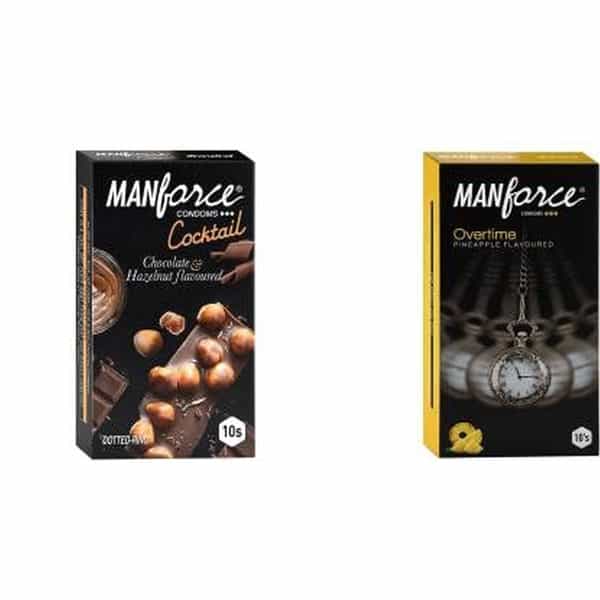 Manforce Cocktail Condoms Hazelnut+Chocolate & Overtime Pineapple 3In1 Condoms (Set Of 2 20 Pcs)