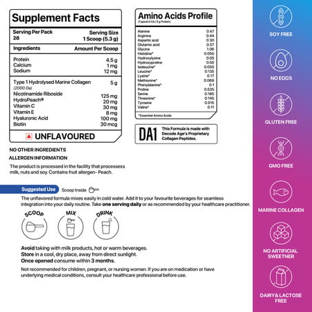 Decode Age Optiage Collagen Supplement | Supports Hair | Skin | Bone Heath | 150 Gm | 14 Servings