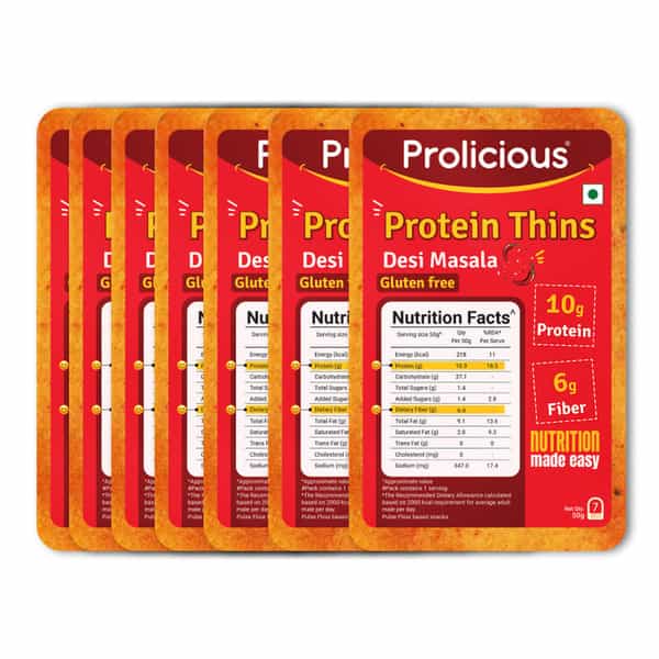Prolicious High Protein & High Fiber Desi Masala Thins | Gluten Free | No Maida | Jain | 7X50g