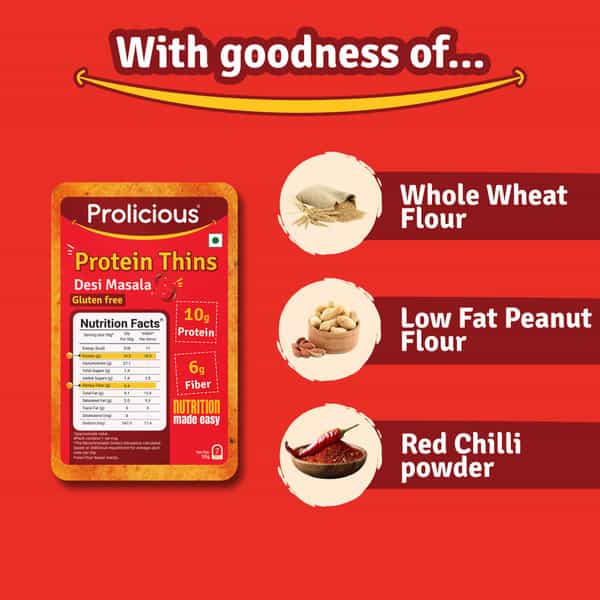 Prolicious High Protein & High Fiber Desi Masala Thins | Gluten Free | No Maida | Jain | 7X50g