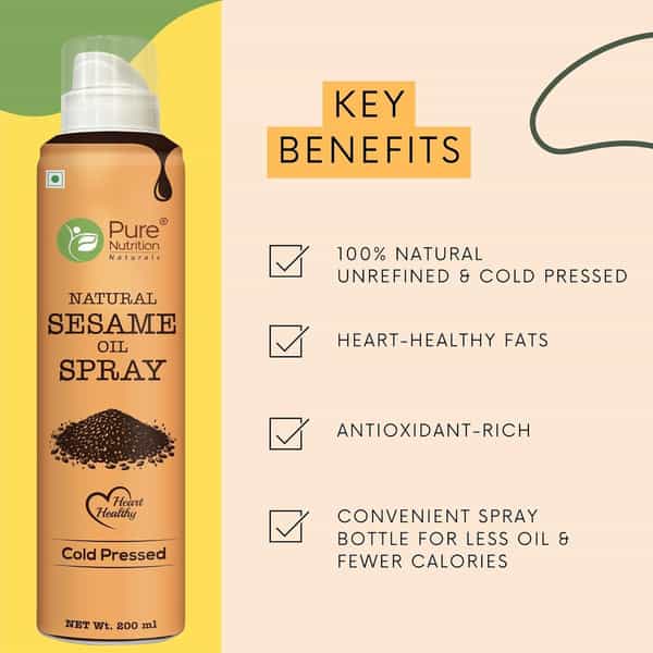 Pure Nutrition Black Sesame Oil Spray | 100% Pure | Natural & Cold-Pressed | 10X Less Oil - 200Ml