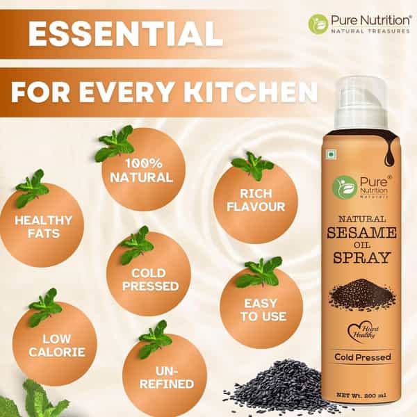 Pure Nutrition Black Sesame Oil Spray | 100% Pure | Natural & Cold-Pressed | 10X Less Oil - 200Ml