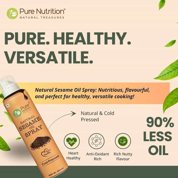 Pure Nutrition Black Sesame Oil Spray | 100% Pure | Natural & Cold-Pressed | 10X Less Oil - 200Ml