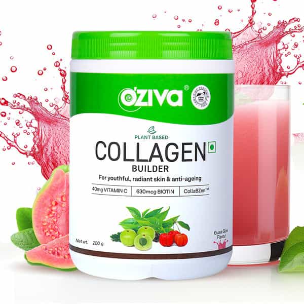 Oziva Plant Based Guava Glow Collagen Builder Powder For Youthful & Radiant Skin - 200Gm