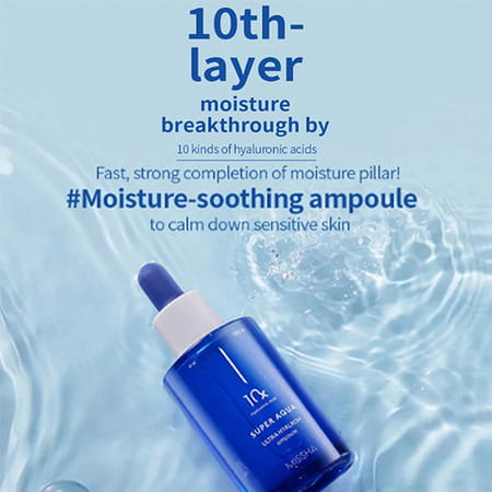 Missha Super Aqua Ultra Hyalron Ampoule - Hyaluronic Acid Formula - Intense Hydration - 47ml
