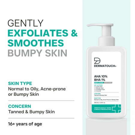 Dermatouch Aha 10% Bha 1% Body Lotion For Men & Women - Suitable For All Skin Types 200 Ml