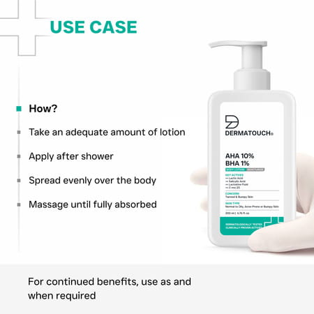 Dermatouch Aha 10% Bha 1% Body Lotion For Men & Women - Suitable For All Skin Types 200 Ml