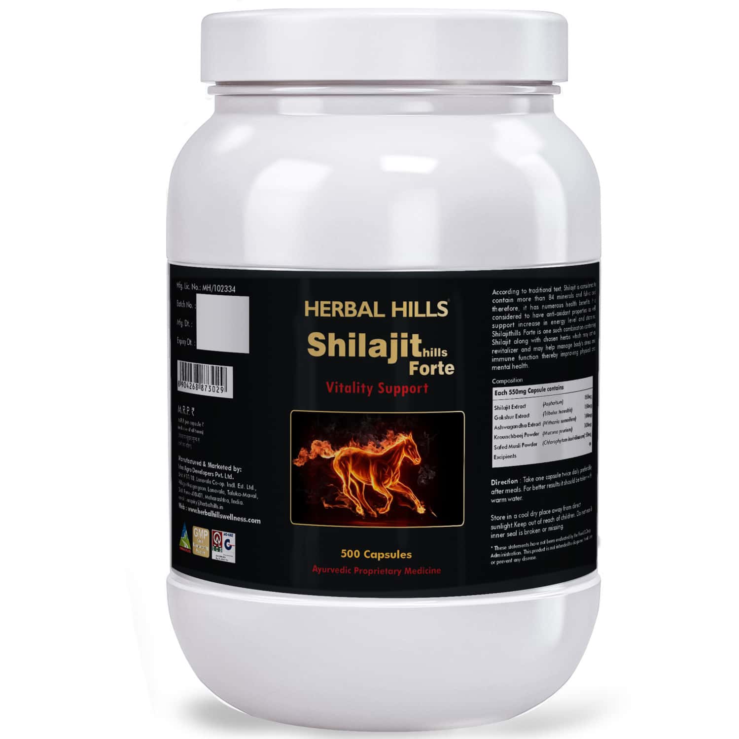 Herbal Hills Shilajit Forte Strength And Overall Wellbeing 500 Capsules