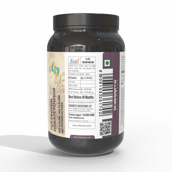 Sharrets Vegan Pea Protein Isolate Powder 80 - Unflavored - Soy Free | Pack Of 3 | 1Kg Each