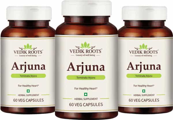 Vedikroots Arjuna 60 Capsules 450 Mg 100% Organic | For Healthy Heart (Pack Of 3)