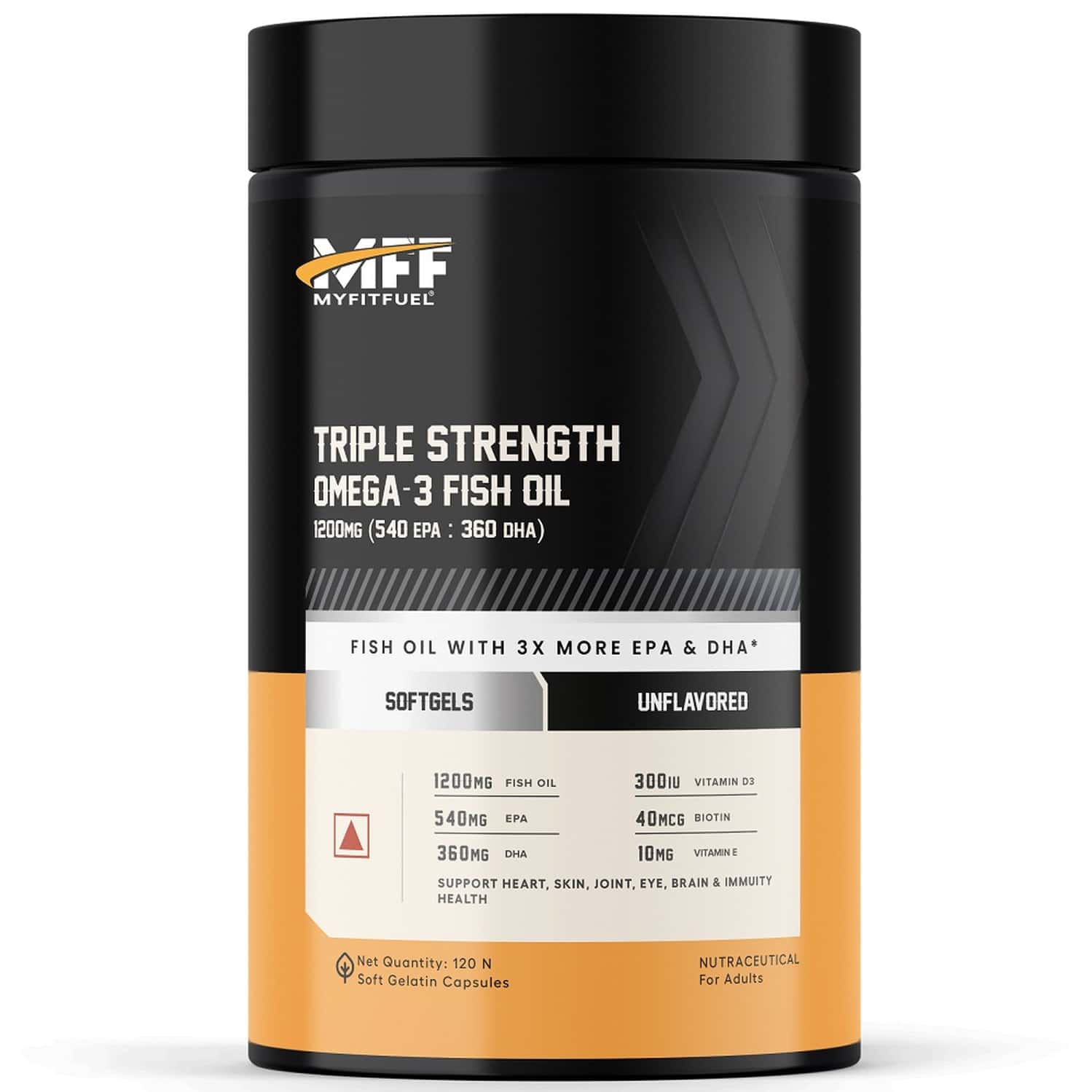 Myfitfuel Triple Strength Omega 3 Fish Oil +vitamins, 1200mg (540 Epa 360 Dha) 3x Omega 120 Softgels