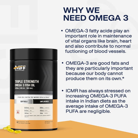 Myfitfuel Triple Strength Omega 3 Fish Oil +Vitamins, 1200mg (540 Epa 360 Dha) 3x Omega 120 Softgels