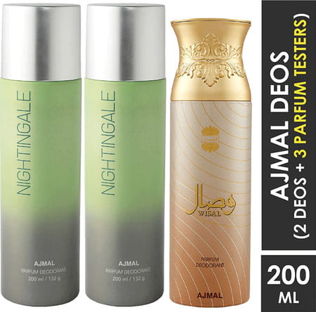 Ajmal 2 Nightingale For Men & Women & 1 Wisal For Women Deodorants Each 200ml Combo Pack Of 3