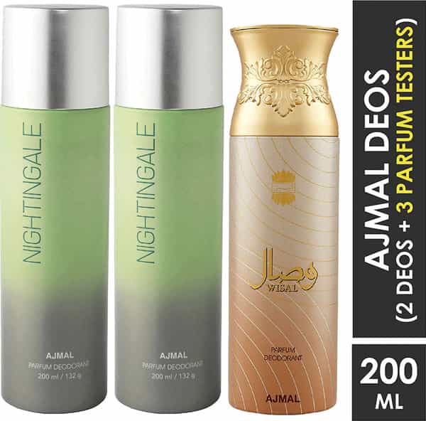 Ajmal 2 Nightingale For Men & Women & 1 Wisal For Women Deodorants Each 200Ml Combo Pack Of 3