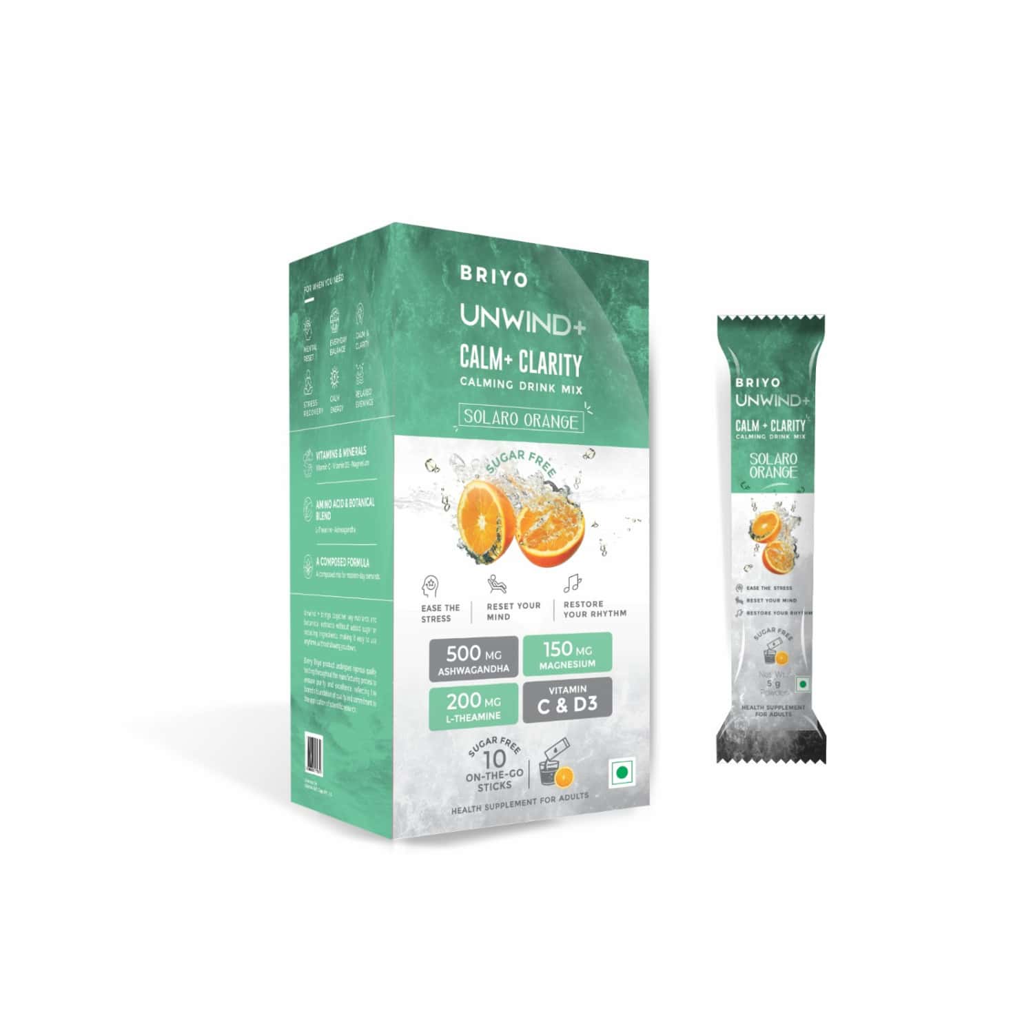 Briyo Unwind+ Relaxation & Stress Relief Drink Mix 5g | Natural Orange - 10n