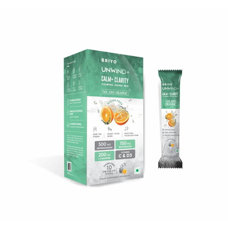 Briyo Unwind+ Relaxation & Stress Relief Drink Mix 5g | Natural Orange - 10n