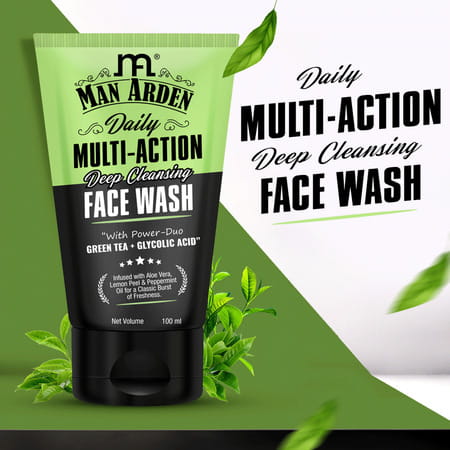 Man Arden Daily Multi-Action Deep Cleansing Face Wash With Power Duo Green Tea+Glycolic Acid 100 Ml