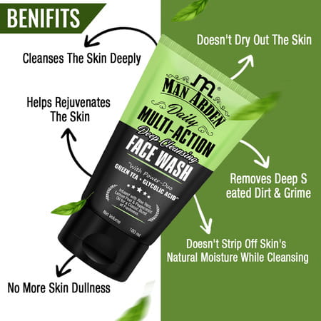 Man Arden Daily Multi-Action Deep Cleansing Face Wash With Power Duo Green Tea+Glycolic Acid 100 Ml