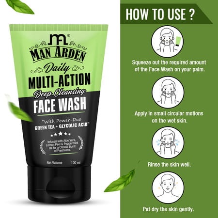 Man Arden Daily Multi-Action Deep Cleansing Face Wash With Power Duo Green Tea+Glycolic Acid 100 Ml