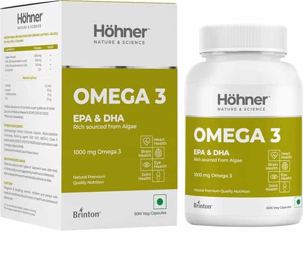 Hohner Omega 3 Veg Epa Dha Rich Sourced From Green Algae 1000Mg For Brain Heart Eye-60 Capsule