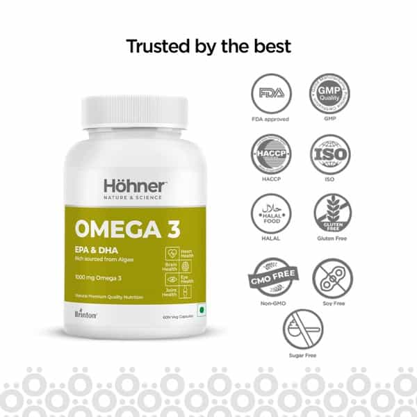 Hohner Omega 3 Veg Epa Dha Rich Sourced From Green Algae 1000Mg For Brain Heart Eye-60 Capsule