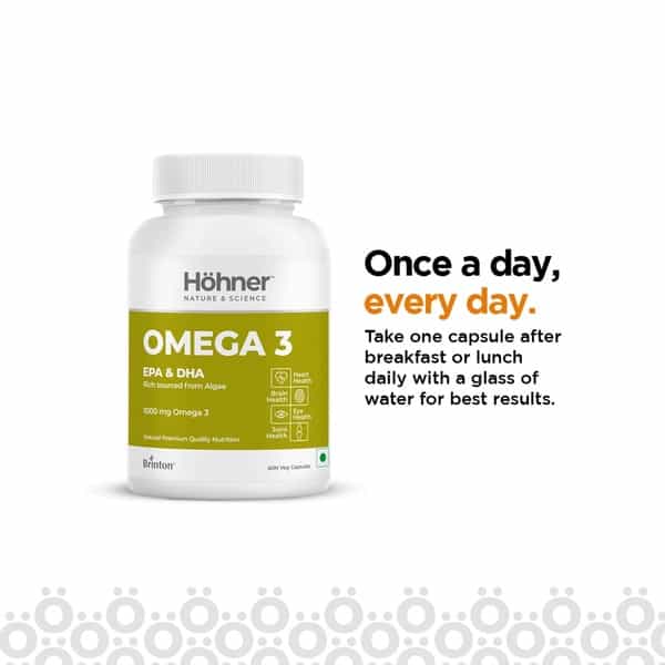 Hohner Omega 3 Veg Epa Dha Rich Sourced From Green Algae 1000Mg For Brain Heart Eye-60 Capsule