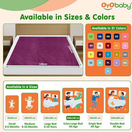 Oyo Baby Waterproof Bed Protector Baby Dry Sheet Extra Large Rani Pink (140 Cm X 200 Cm)