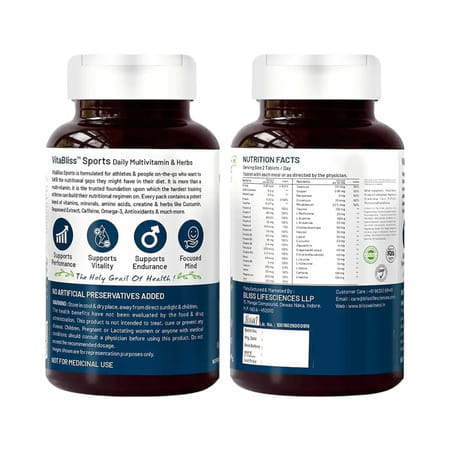 Bliss Welness Vitabliss Sports Multivitamin| Multivitamins And Minerals - 60 Veg Tablets