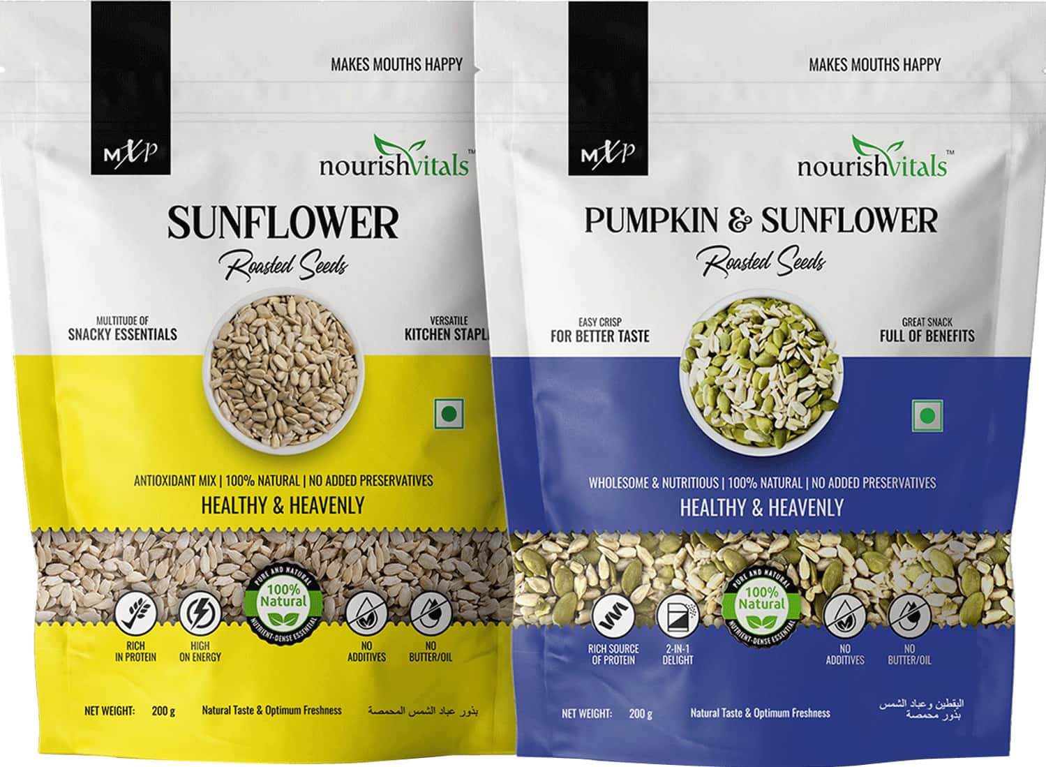 Nourishvitals Healthy Munching Combo | Sunflower Pumpkin And Sunflower Roasted Seeds (200gm Each)