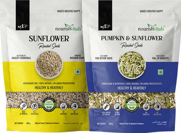 Nourishvitals Healthy Munching Combo | Sunflower Pumpkin And Sunflower Roasted Seeds (200Gm Each)
