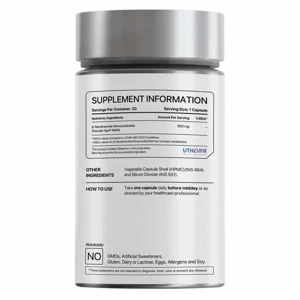 Decode Age Nmn Supplement | 99.9% Pure Beta Nmn | Nad+ Booster For Energy | 500Mg | Veg - 60N