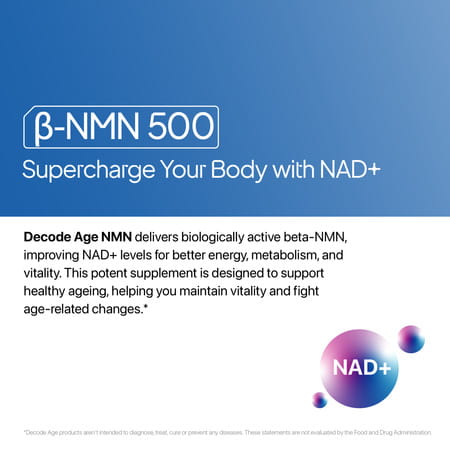 Decode Age Nmn Supplement | 99.9% Pure Beta Nmn | Nad+ Booster For Energy | 500mg | Veg - 60n