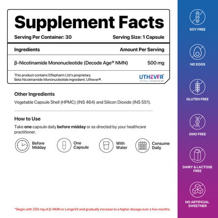 Decode Age Nmn Supplement | 99.9% Pure Beta Nmn | Nad+ Booster For Energy | 500mg | Veg - 60n